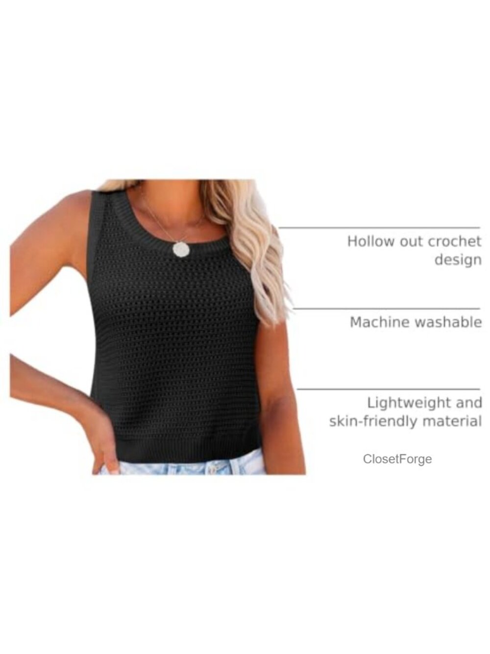 Womens Crochet Tank Top Sleeveless Knit Summer Sweater - Picture 3 of 6